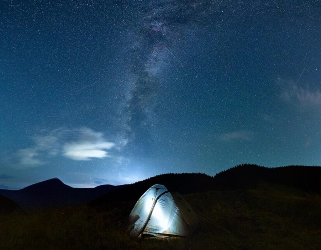 camp tent beautiful night sky with stars