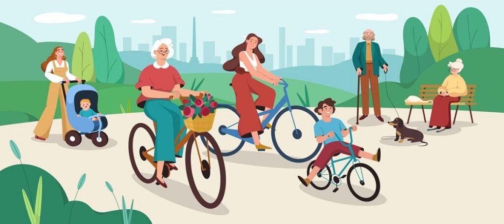 flat people walking cycling public city park 88138 1005