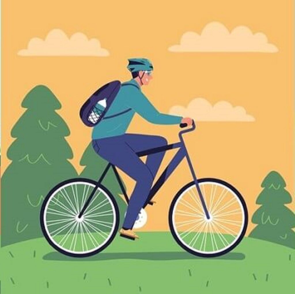 hiking design concept with people walking with scandinavian sticks riding bike setting up camp tent flat vector illustration 1284 71676