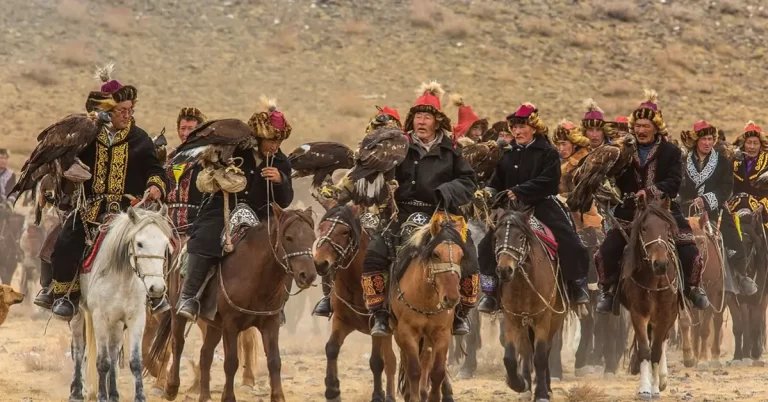 Kazakh eagle hunters in the Altai